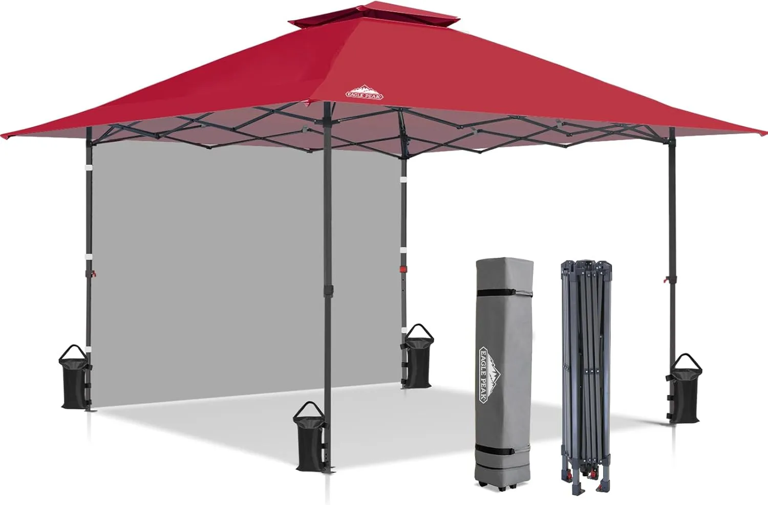 EAGLE PEAK 13x13 Pop up Canopy Tent w/One Wall, Instant Canopy Easy Set up Folding Shelter w/One Privacy Curtain, 169 Square Feet Sun Shade, Red