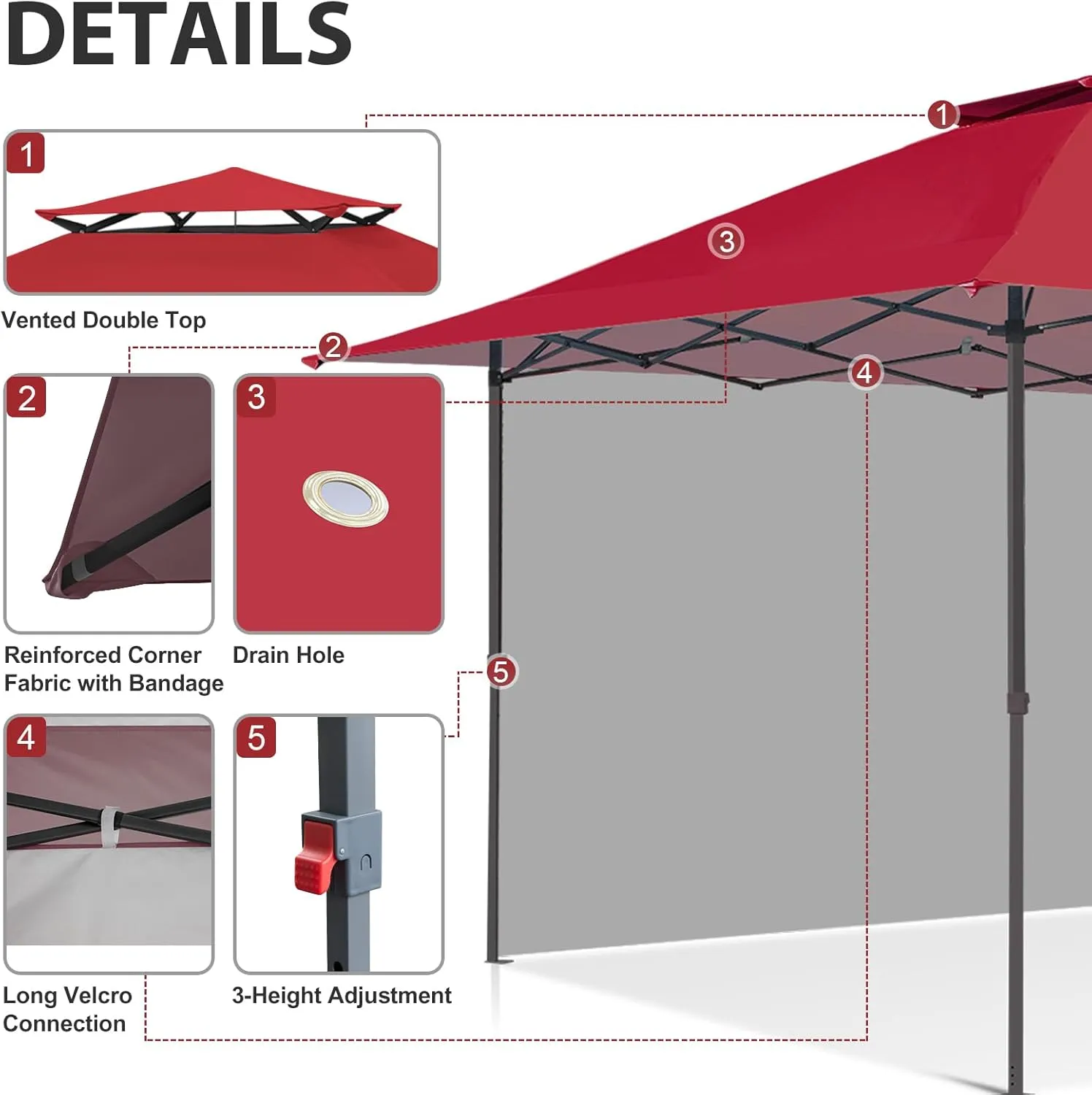 EAGLE PEAK 13x13 Pop up Canopy Tent w/One Wall, Instant Canopy Easy Set up Folding Shelter w/One Privacy Curtain, 169 Square Feet Sun Shade, Red