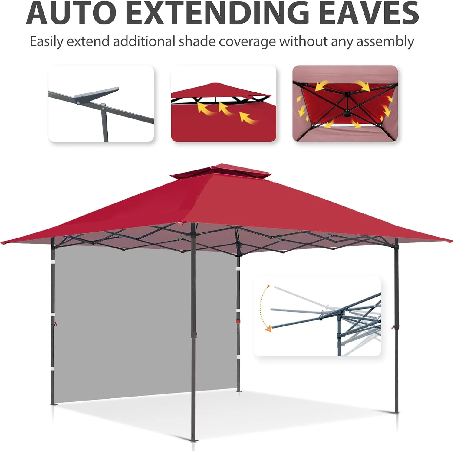 EAGLE PEAK 13x13 Pop up Canopy Tent w/One Wall, Instant Canopy Easy Set up Folding Shelter w/One Privacy Curtain, 169 Square Feet Sun Shade, Red