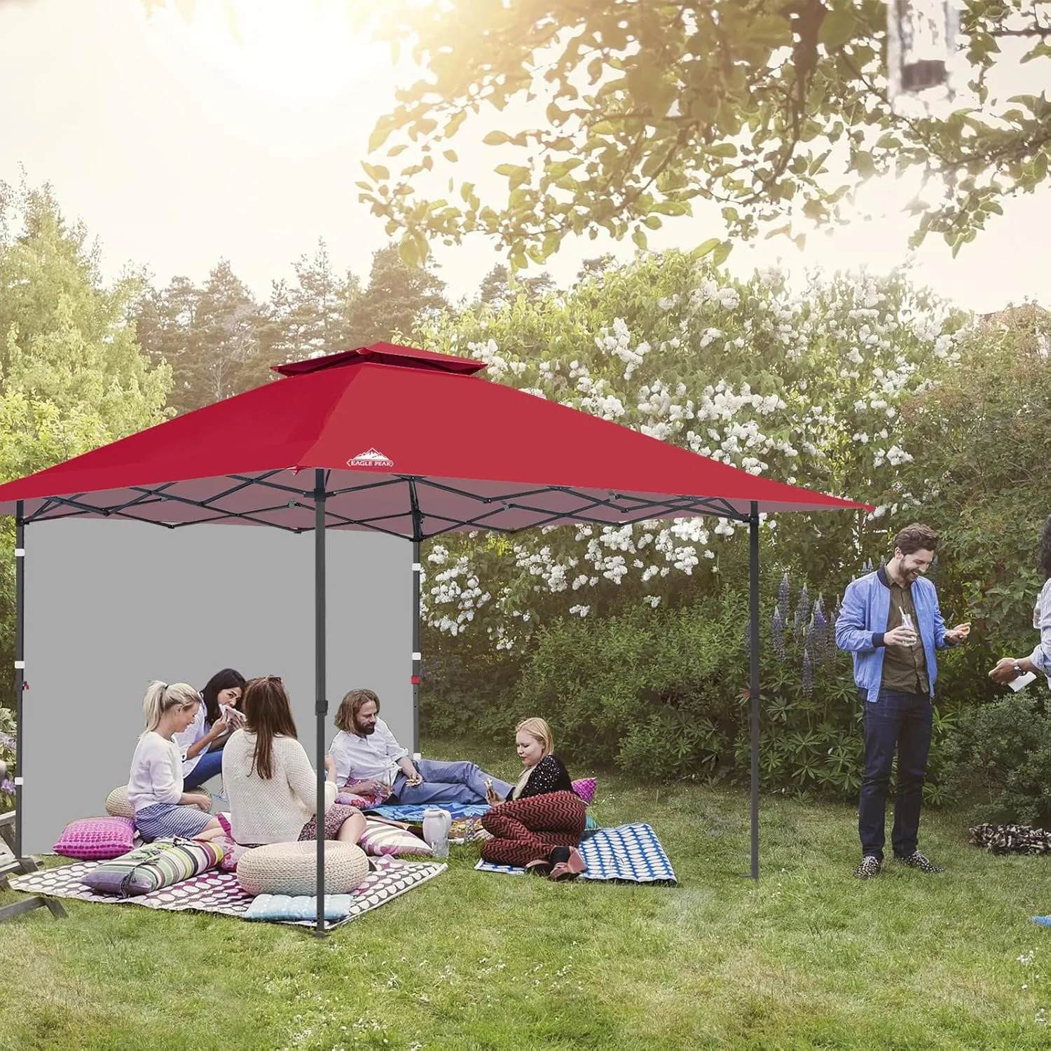 EAGLE PEAK 13x13 Pop up Canopy Tent w/One Wall, Instant Canopy Easy Set up Folding Shelter w/One Privacy Curtain, 169 Square Feet Sun Shade, Red