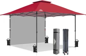 EAGLE PEAK 13x13 Pop up Canopy Tent w/One Wall, Instant Canopy Easy Set up Folding Shelter w/One Privacy Curtain, 169 Square Feet Sun Shade, Red