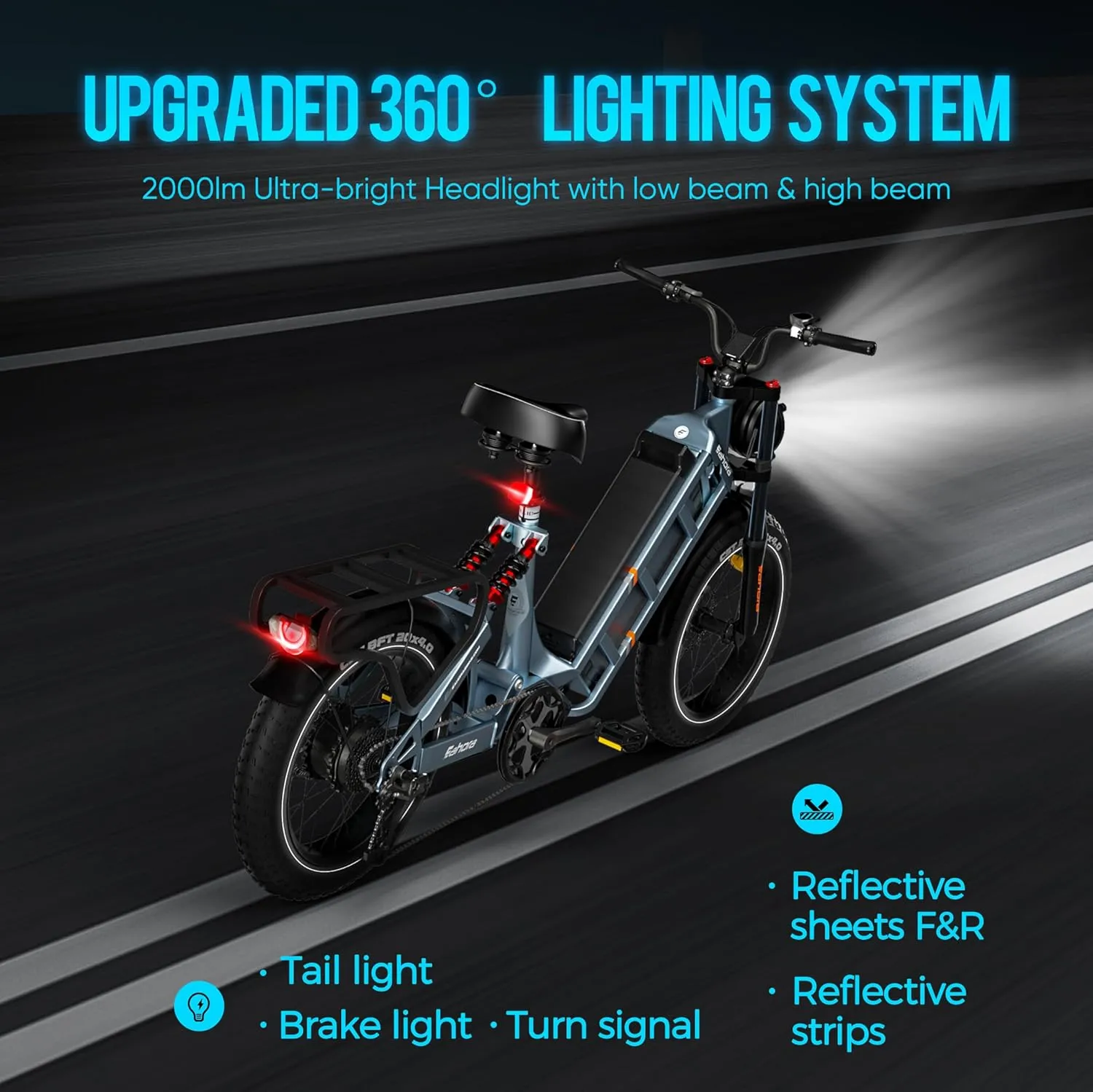 eAhora Juliet Pro-II Electric Bike - 2000W/4400W 34/43MPH Long Range 70AH 52V Ebike for Adults, 120-220Miles 20" Fat Tire Full Suspension Mountain E-Bike