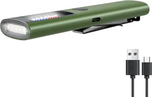 EDC Pocket LED Flashlight, Rechargeable 800 Lumens Compact Bright Handheld Flash Lights, IPX4, Dual Material, for Travel Camping and Hiking (Green)
