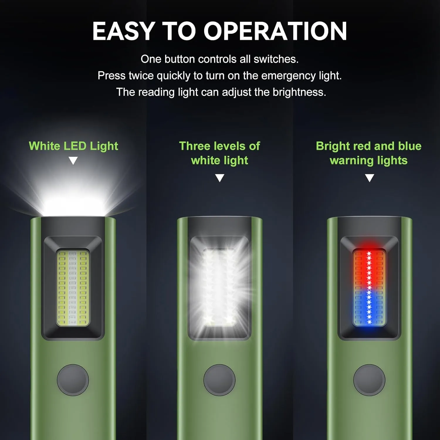 EDC Pocket LED Flashlight, Rechargeable 800 Lumens Compact Bright Handheld Flash Lights, IPX4, Dual Material, for Travel Camping and Hiking (Green)
