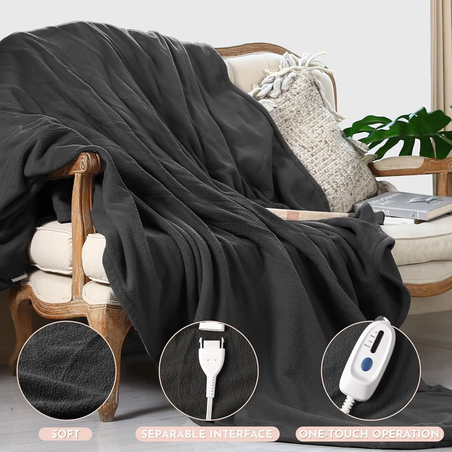 Electric Blanket 72'' x 84'' Full Size Soft Heated Blanket with 4 Levels of Heat ＆ 10 Hour Auto Off, Machine Washable - Steel Gray