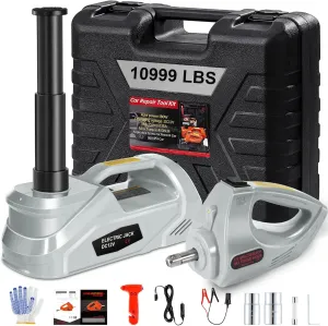 Electric Car Jack Kit with Impact Wrench, 5 Ton/10999 LBS 12V Electric Hydraulic Jack with Lifting Range: 6.1~17.7 inch, Safety Hammer & Light for SUV MPV Sedan Truck Tire Change (Gray)