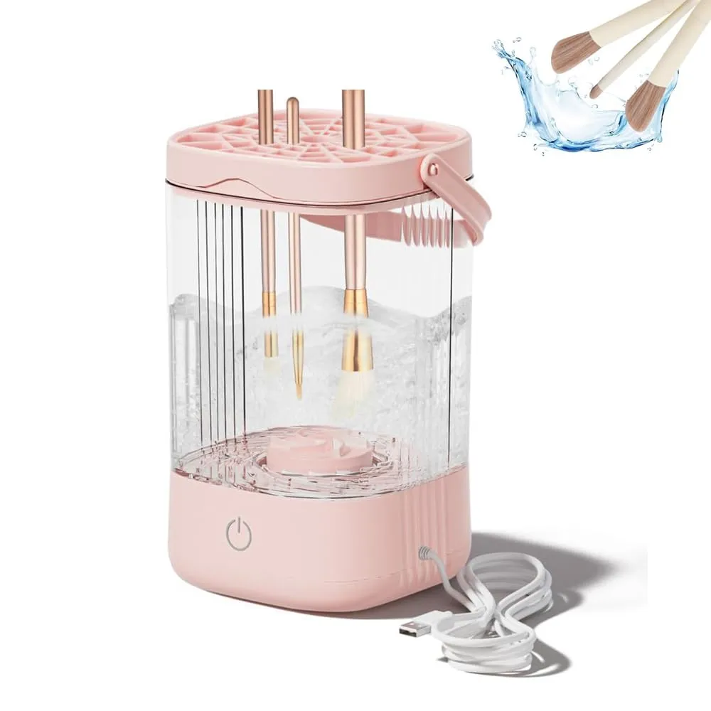 Electric Makeup Brush Cleaner,Makeup Brush Cleaner Automatic Spinning,Auto-Rotating Brush Cleaner One-Click Operation,Makeup Brushes Gift for Women,(Pink)