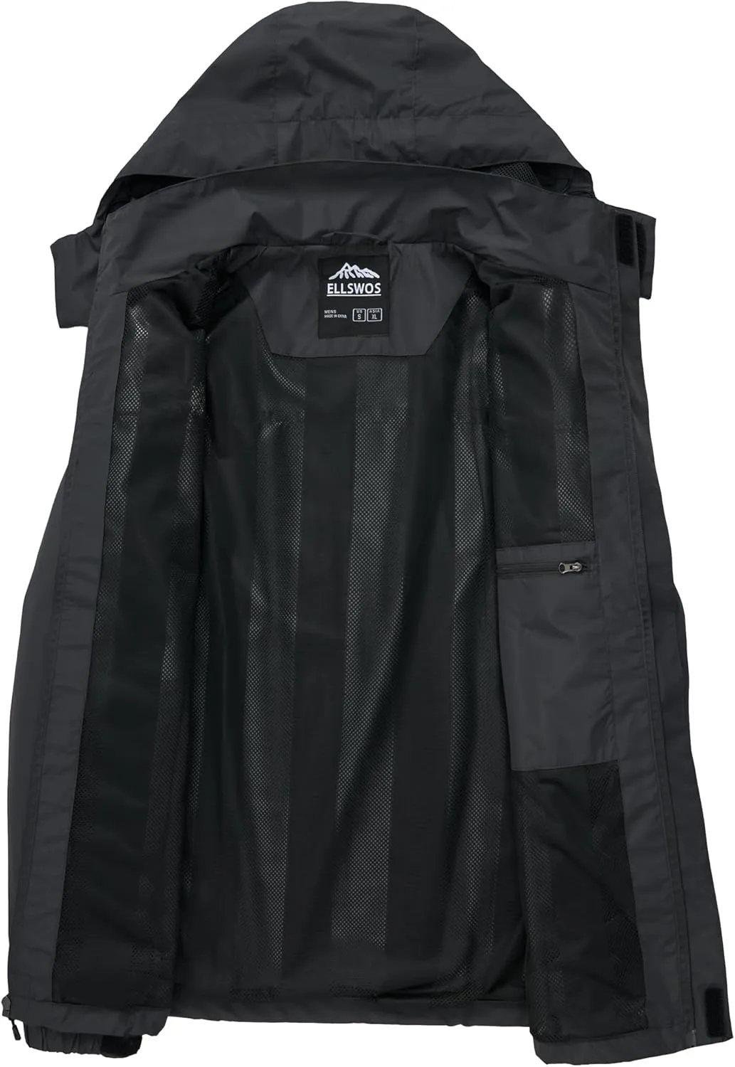 ELLSWOS Men's Waterproof Raincoat Lightweight Rain Jacket with Detachable Hood Softshell Windbreakerl for Hiking Travel