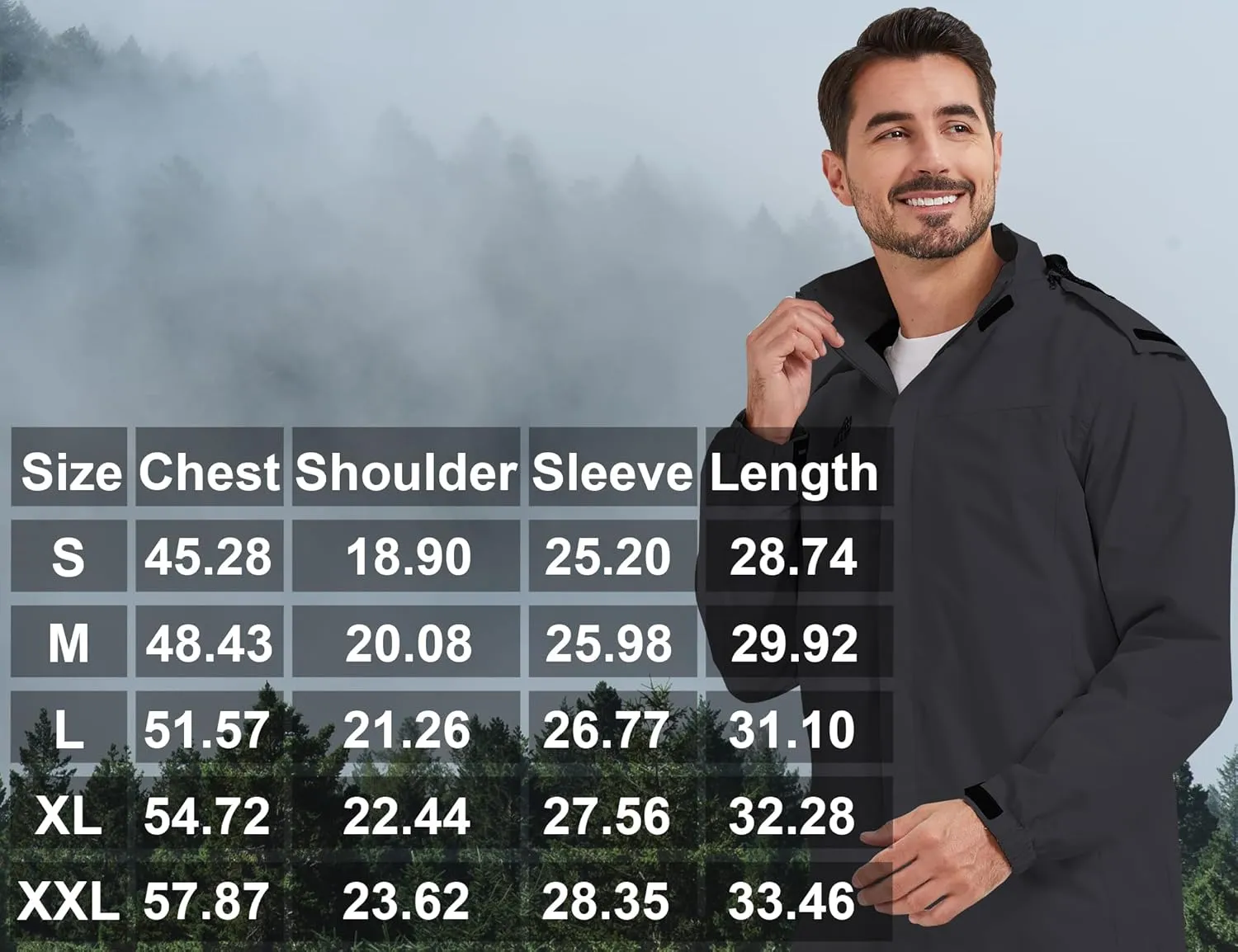 ELLSWOS Men's Waterproof Raincoat Lightweight Rain Jacket with Detachable Hood Softshell Windbreakerl for Hiking Travel