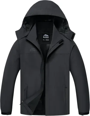 ELLSWOS Men's Waterproof Raincoat Lightweight Rain Jacket with Detachable Hood Softshell Windbreakerl for Hiking Travel