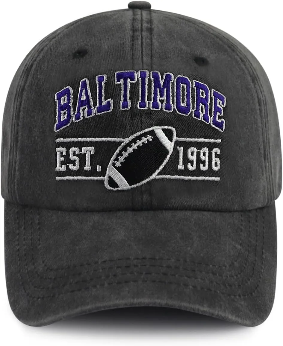 Embroidered City Football Hat for Men Women, Adjustable Unisex Cotton Fans Baseball Cap