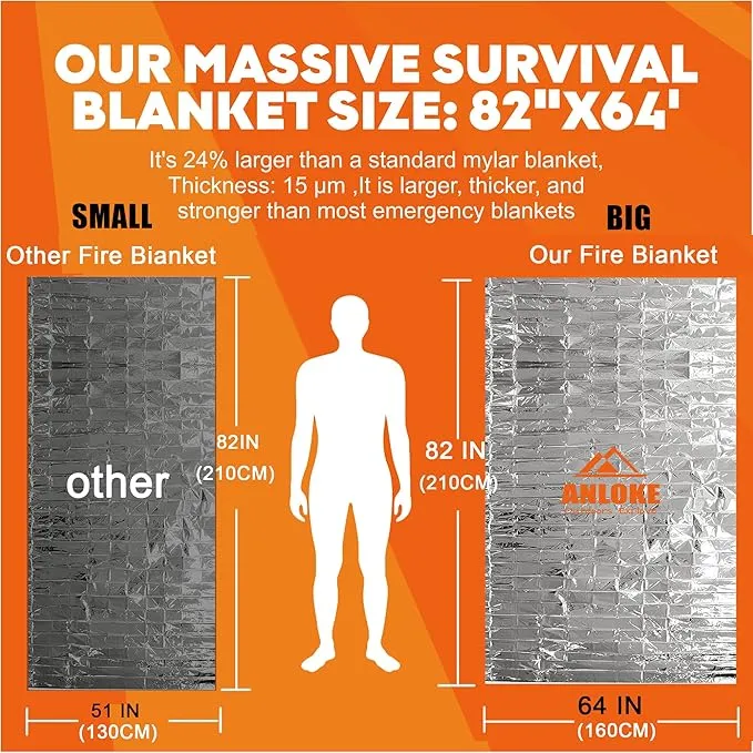 Emergency Blankets (10 Pack) - Plus Size Space Essential for Hiking Gear, Survival Kits & Emergency Kit