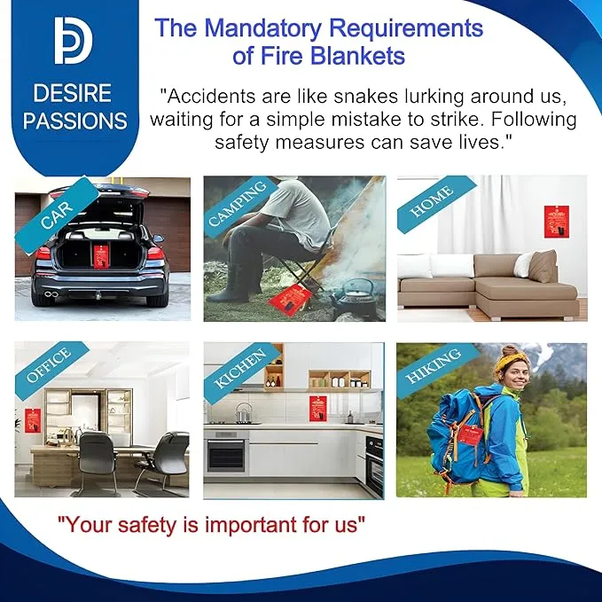Emergency Fire Blanket - Fire Suppression Blanket for Home, Kitchen, Garage, Camping, School & Office -Flame Retardant -40”x40” for Quick Smothering & Fire Safety (Pack of 1)“