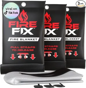 Emergency Fire Blanket for Home & Kitchen | 3-Pack   Mount | Fire Extinguisher for Camping Gear, Car Safety, Hiking, Survival Kit & Welding | Flame Retardant Preparedness Supplies 39" x 39"