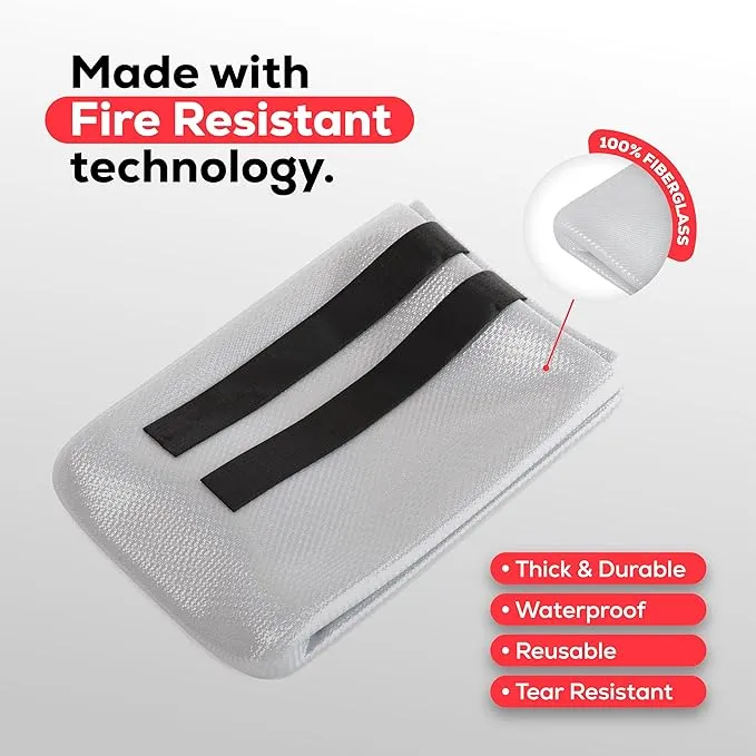 Emergency Fire Blanket for Home & Kitchen | 3-Pack   Mount | Fire Extinguisher for Camping Gear, Car Safety, Hiking, Survival Kit & Welding | Flame Retardant Preparedness Supplies 39" x 39"
