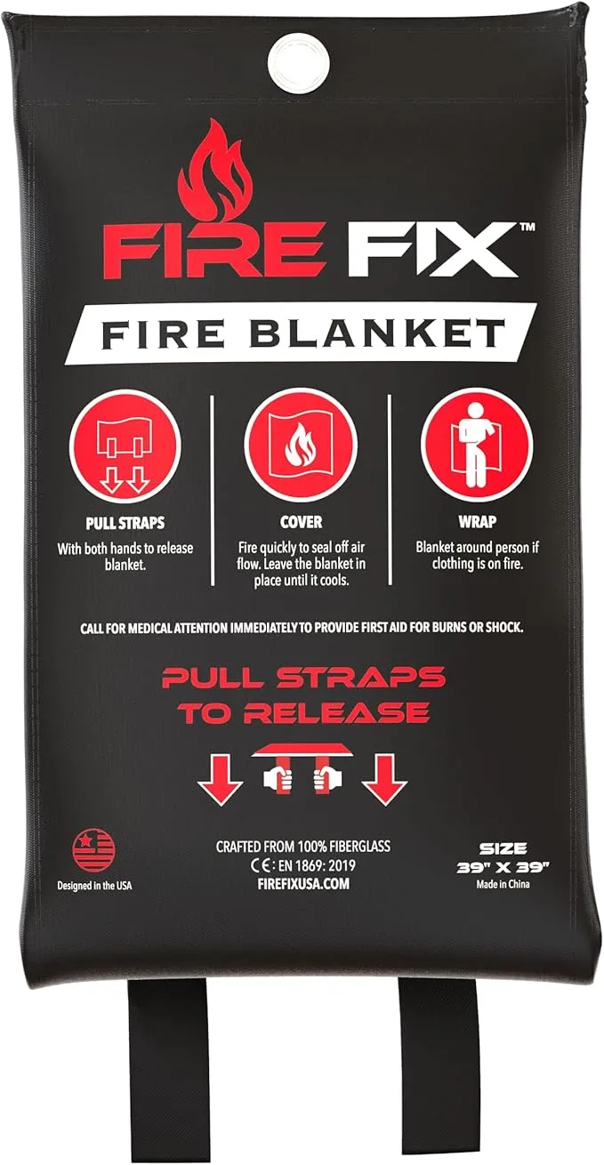 Emergency Fire Blanket for Home & Kitchen | 3-Pack   Mount | Fire Extinguisher for Camping Gear, Car Safety, Hiking, Survival Kit & Welding | Flame Retardant Preparedness Supplies 39" x 39"