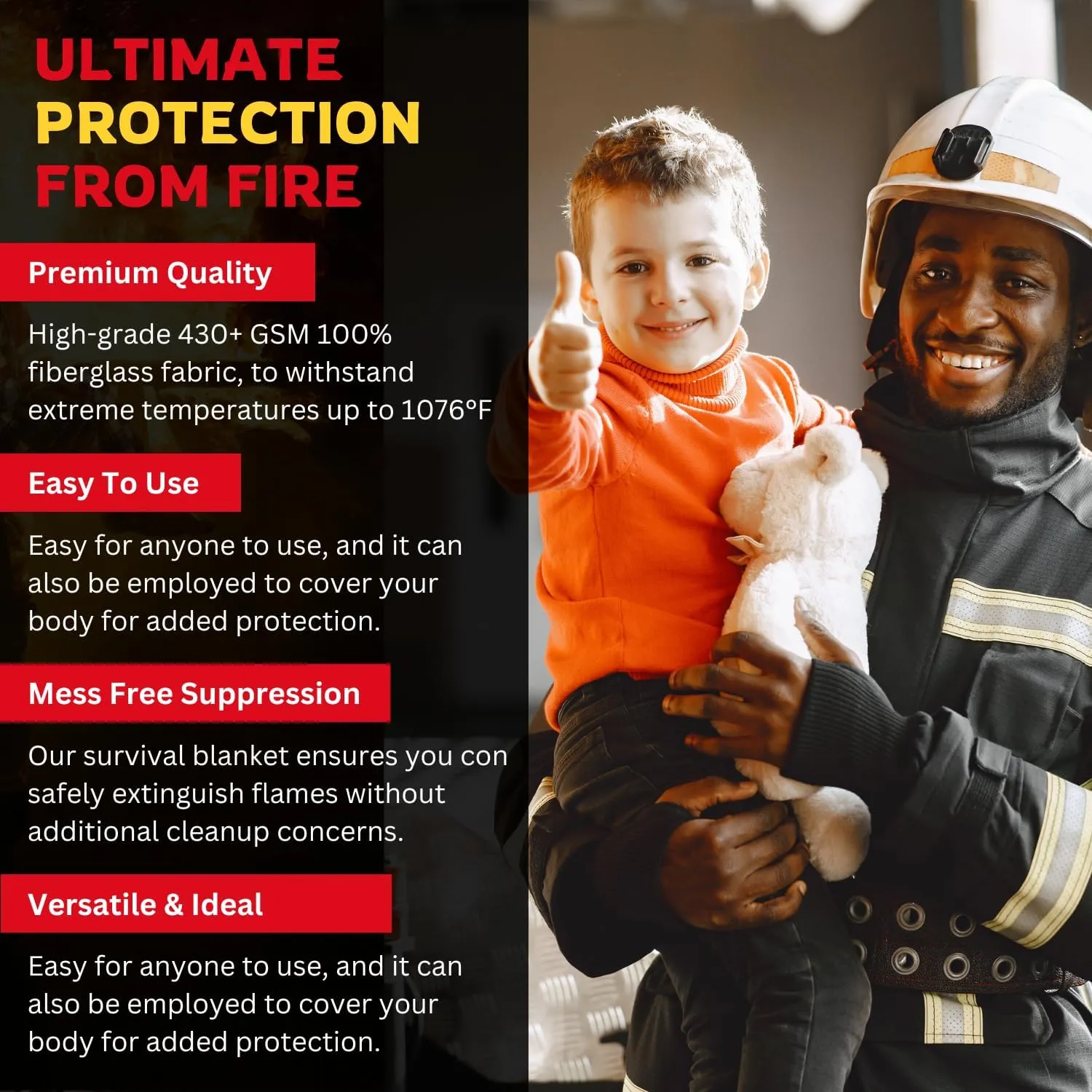 Emergency Fire Blanket for Home and Kitchen - 4 Pack - Fire Suppression Blanket for Home Safety, 40” x 40” Fireproof Blankets for Grill, Camping, Fireplace, and Office Safety (Pack-04)