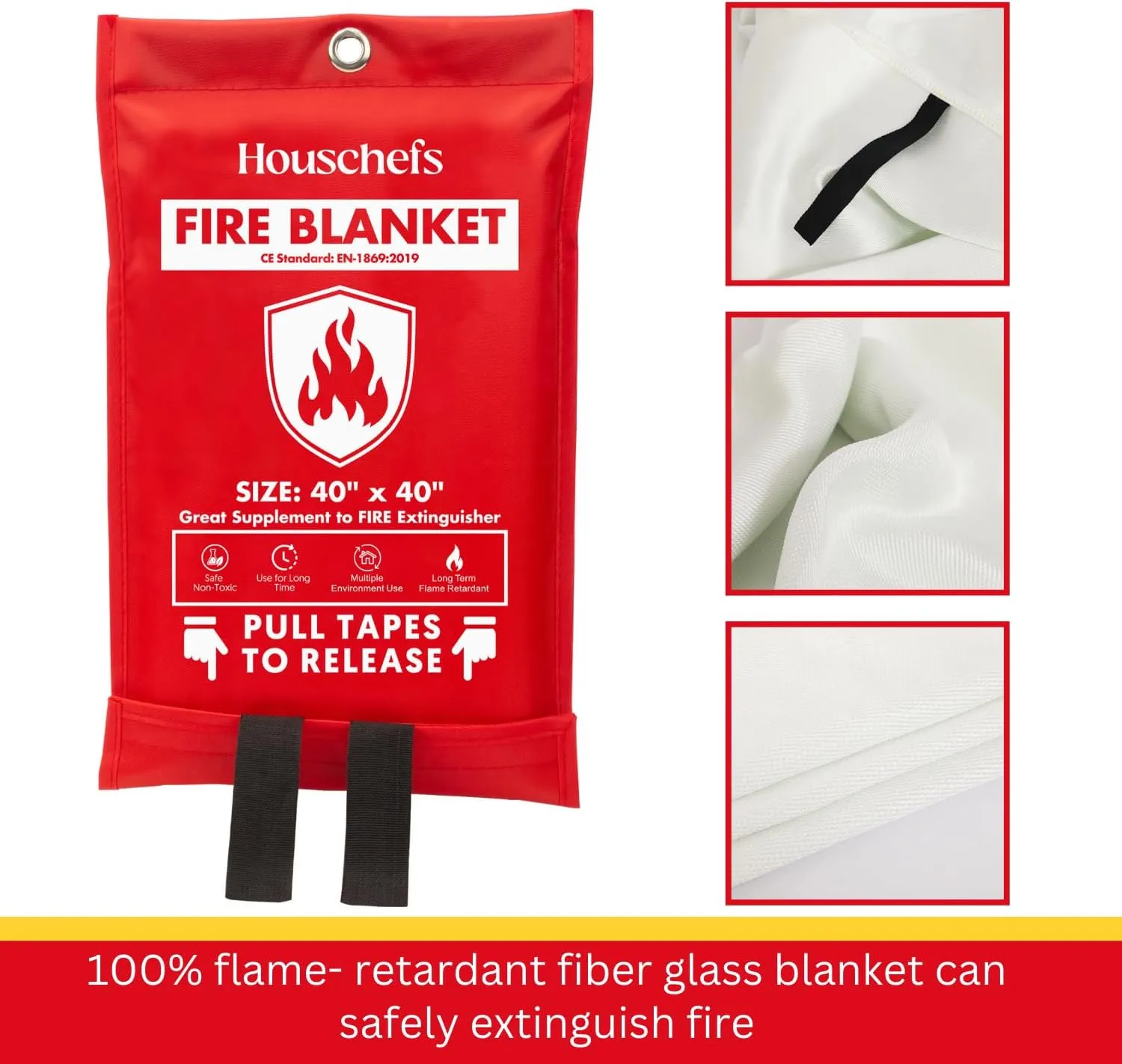 Emergency Fire Blanket for Home and Kitchen - 4 Pack - Fire Suppression Blanket for Home Safety, 40” x 40” Fireproof Blankets for Grill, Camping, Fireplace, and Office Safety (Pack-04)