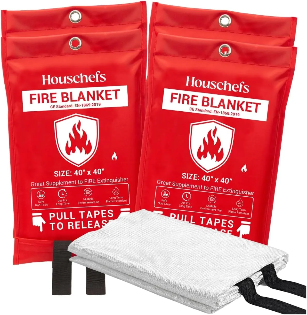 Emergency Fire Blanket for Home and Kitchen - 4 Pack - Fire Suppression Blanket for Home Safety, 40” x 40” Fireproof Blankets for Grill, Camping, Fireplace, and Office Safety (Pack-04)
