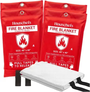 Emergency Fire Blanket for Home and Kitchen - 4 Pack - Fire Suppression Blanket for Home Safety, 40” x 40” Fireproof Blankets for Grill, Camping, Fireplace, and Office Safety (Pack-04)