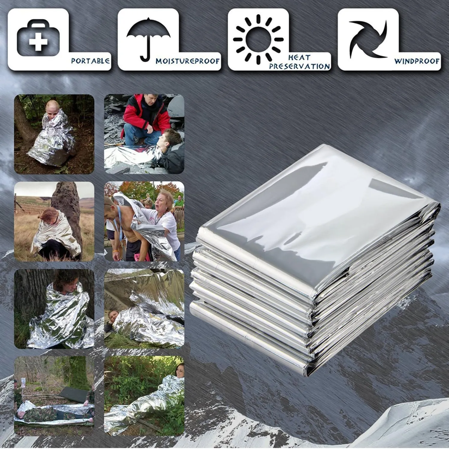 Emergency Foil Blanket (Pack of 50), Survival Thermal Mylar Blankets Individually Packaged Perfect for Outdoors, Hiking, Survival, Marathons or First Aid