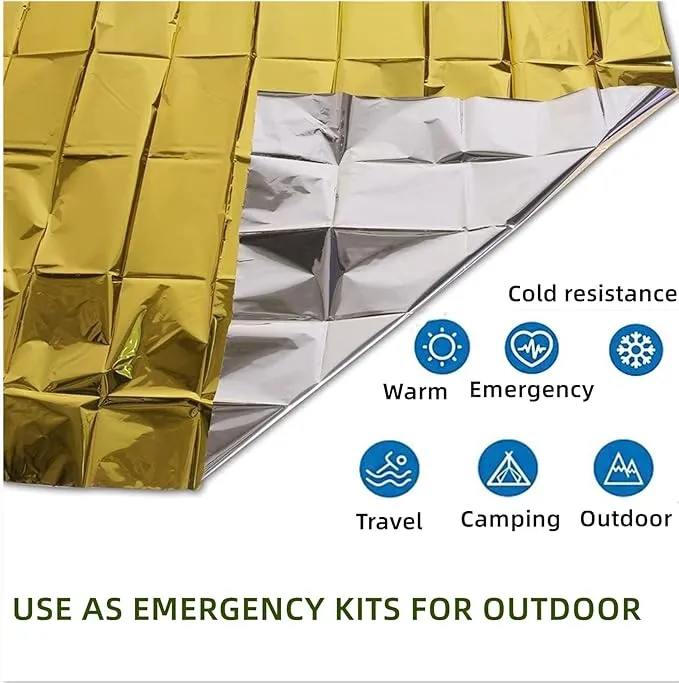 Emergency Mylar Thermal Blankets, Silver Gold Foil Survival Blanket Space Blanket Survival Kit for Outdoors, Camping, Hiking, Survival or First Aid (Gold, 1pc)