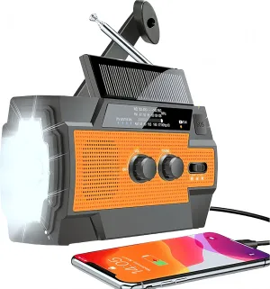 Emergency Radio: Solar Hand Crank Radio with AM/FM/NOAA Weather Alerts, Super Bright Flashlight, Induction Reading Lamp, and USB Phone Charger for Emergencies