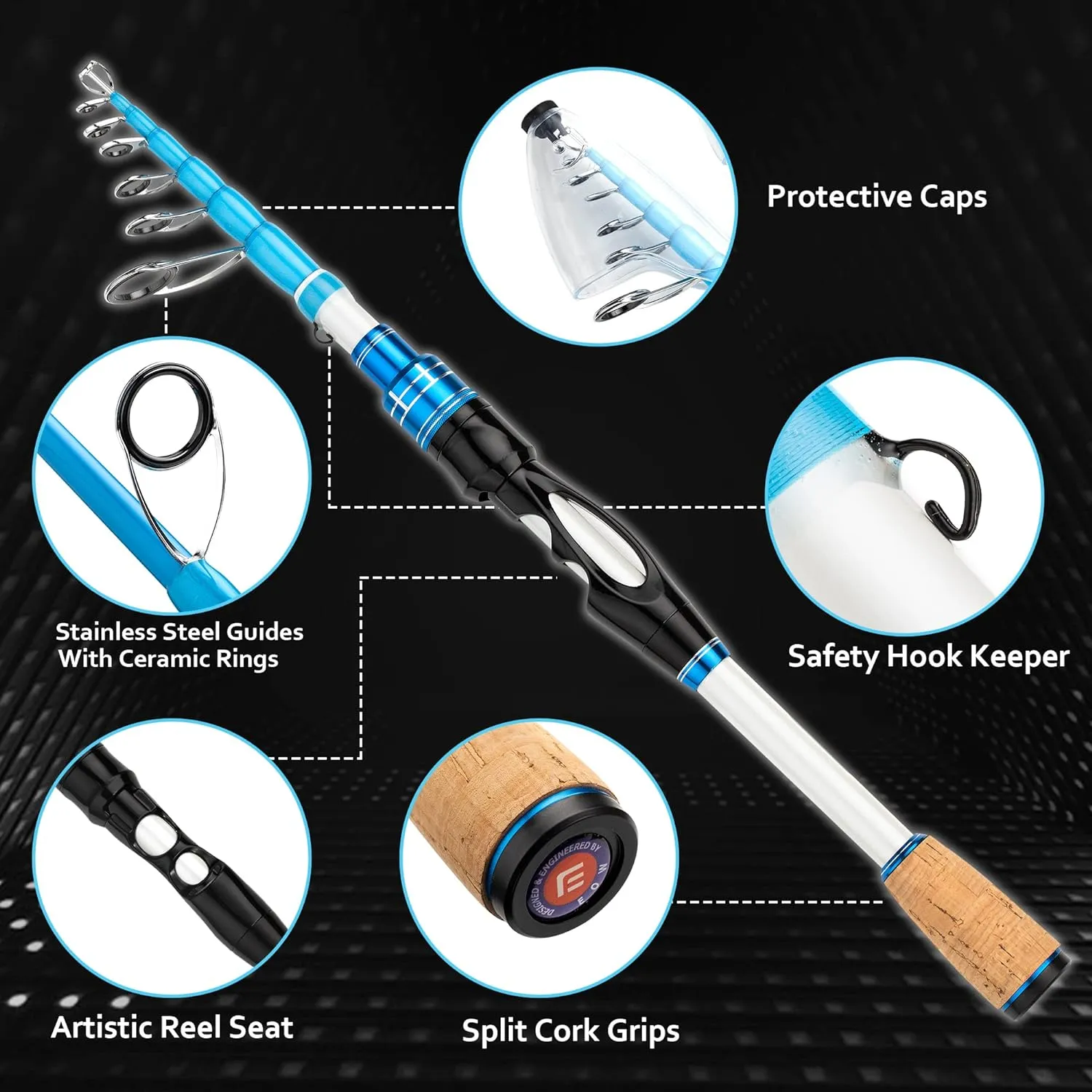 EOW XPEDITE MAX Portable Telescopic Casting/Spinning Fishing Rods, 24T Carbon Rod Blanks & Solid Carbon Tip, Split Cork Grips, Travel Rod, Short Collapsible Rods