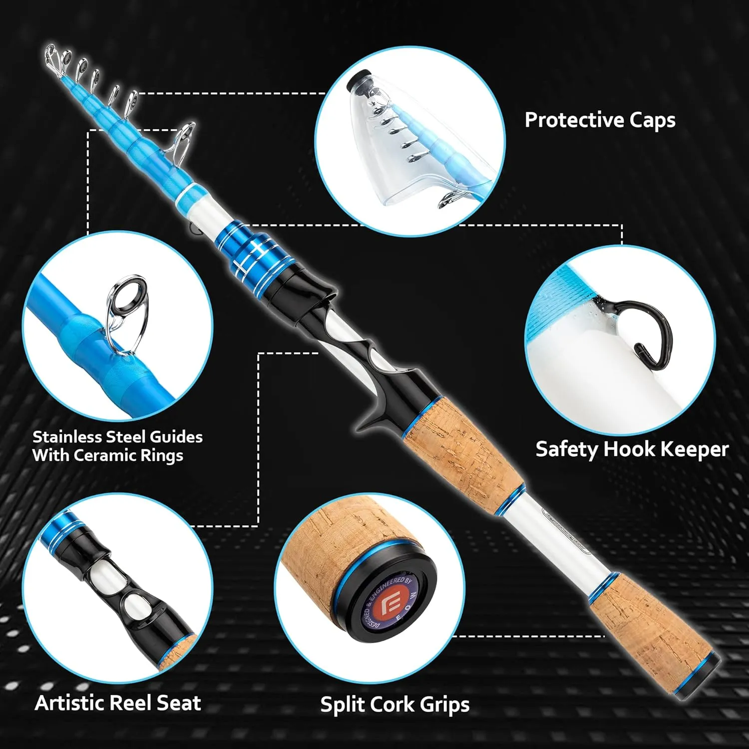 EOW XPEDITE MAX Portable Telescopic Casting/Spinning Fishing Rods, 24T Carbon Rod Blanks & Solid Carbon Tip, Split Cork Grips, Travel Rod, Short Collapsible Rods