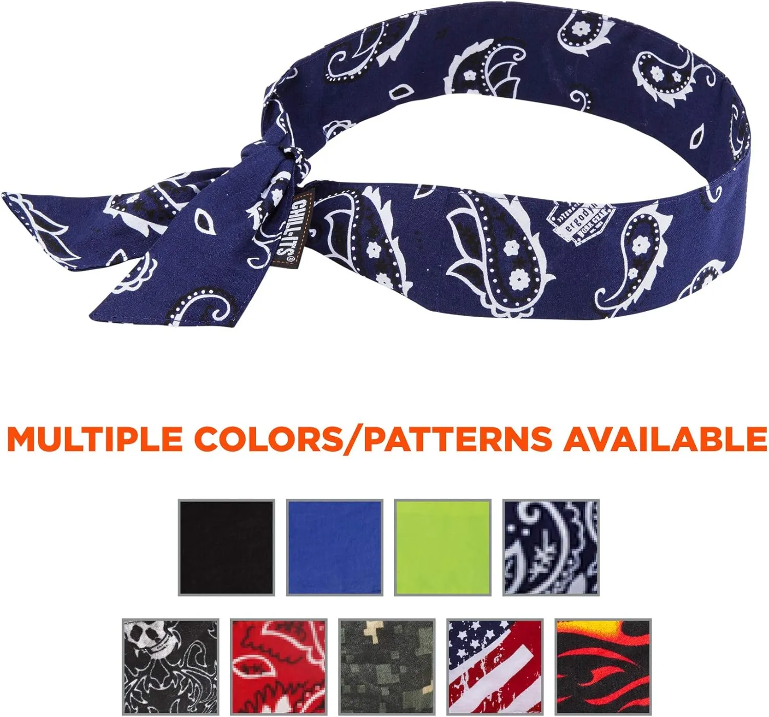 Ergodyne Chill Its 6700 Cooling Bandana, Evaporative Polymer Crystals For Cooling Relief, Tie For Adjustable Fit, 6-Pack, Navy Western