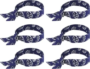 Ergodyne Chill Its 6700 Cooling Bandana, Evaporative Polymer Crystals For Cooling Relief, Tie For Adjustable Fit, 6-Pack, Navy Western