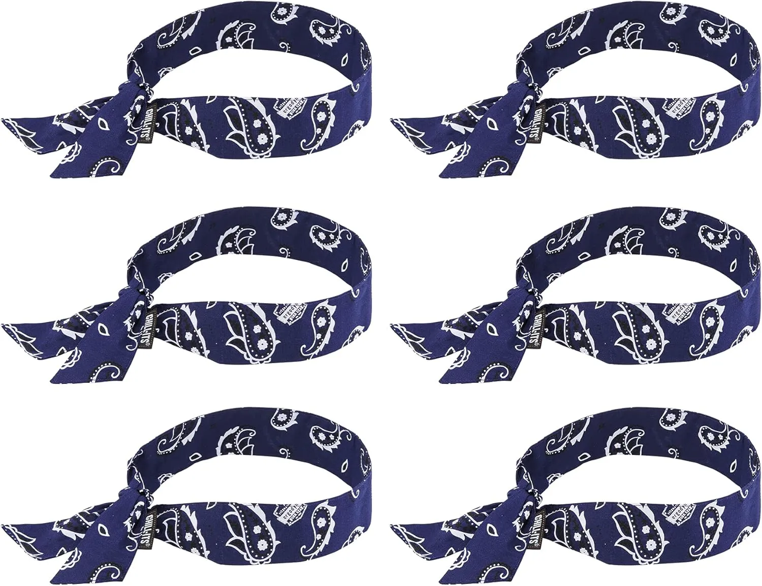 Ergodyne Chill Its 6700 Cooling Bandana, Evaporative Polymer Crystals For Cooling Relief, Tie For Adjustable Fit, 6-Pack, Navy Western