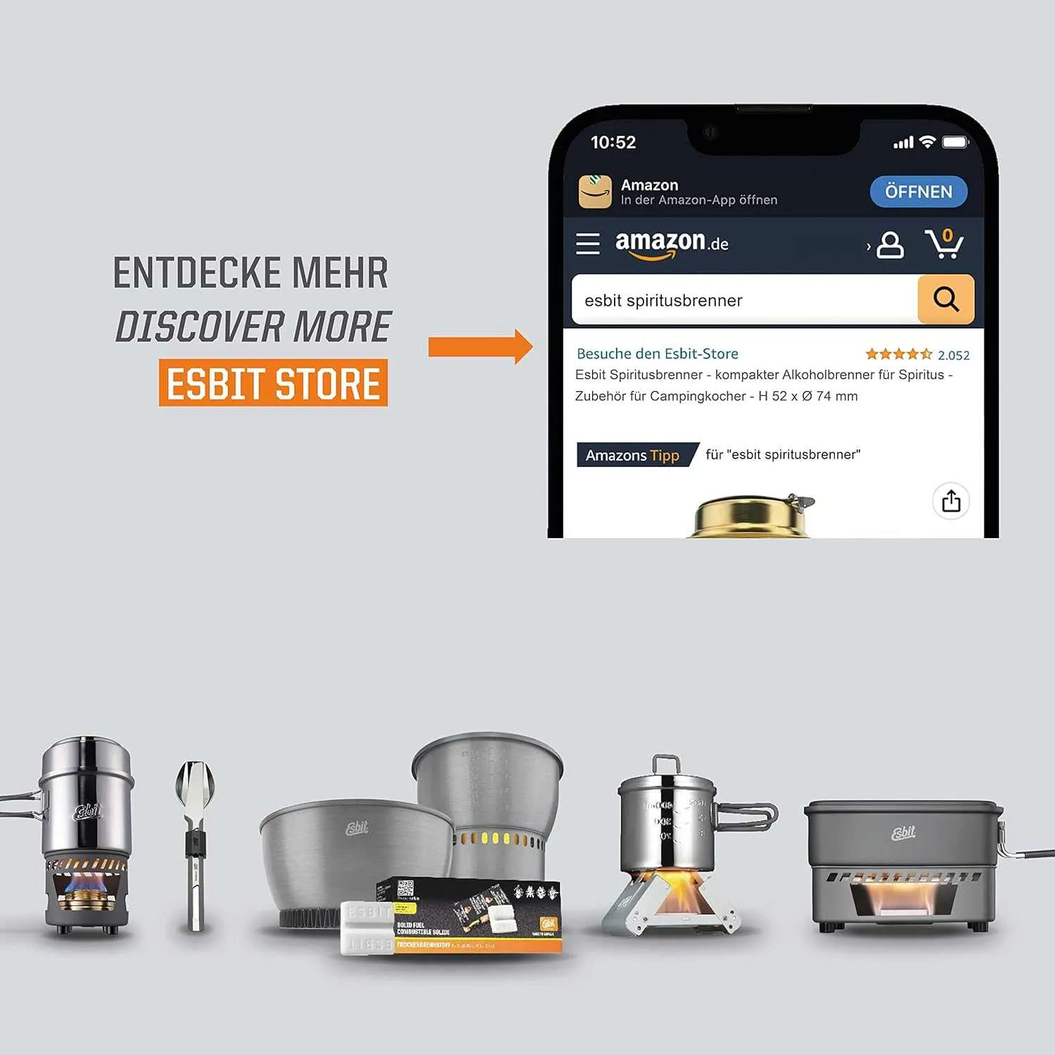 Esbit Brass Alcohol Burner Camping Stove with Variable Temperature Control