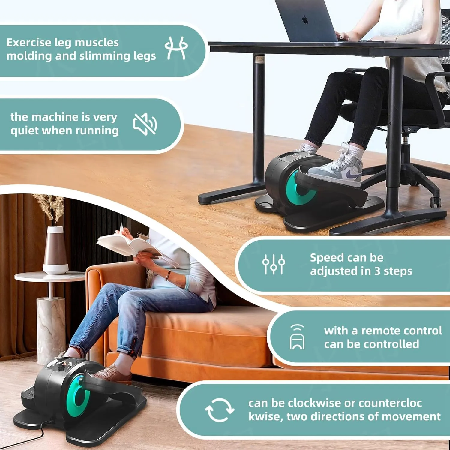 ESL Under Desk Elliptical - Portable Leg Exerciser for Seniors, Compact Seated Elliptical with Remote Control, LCD Display Electric Elliptical Trainers