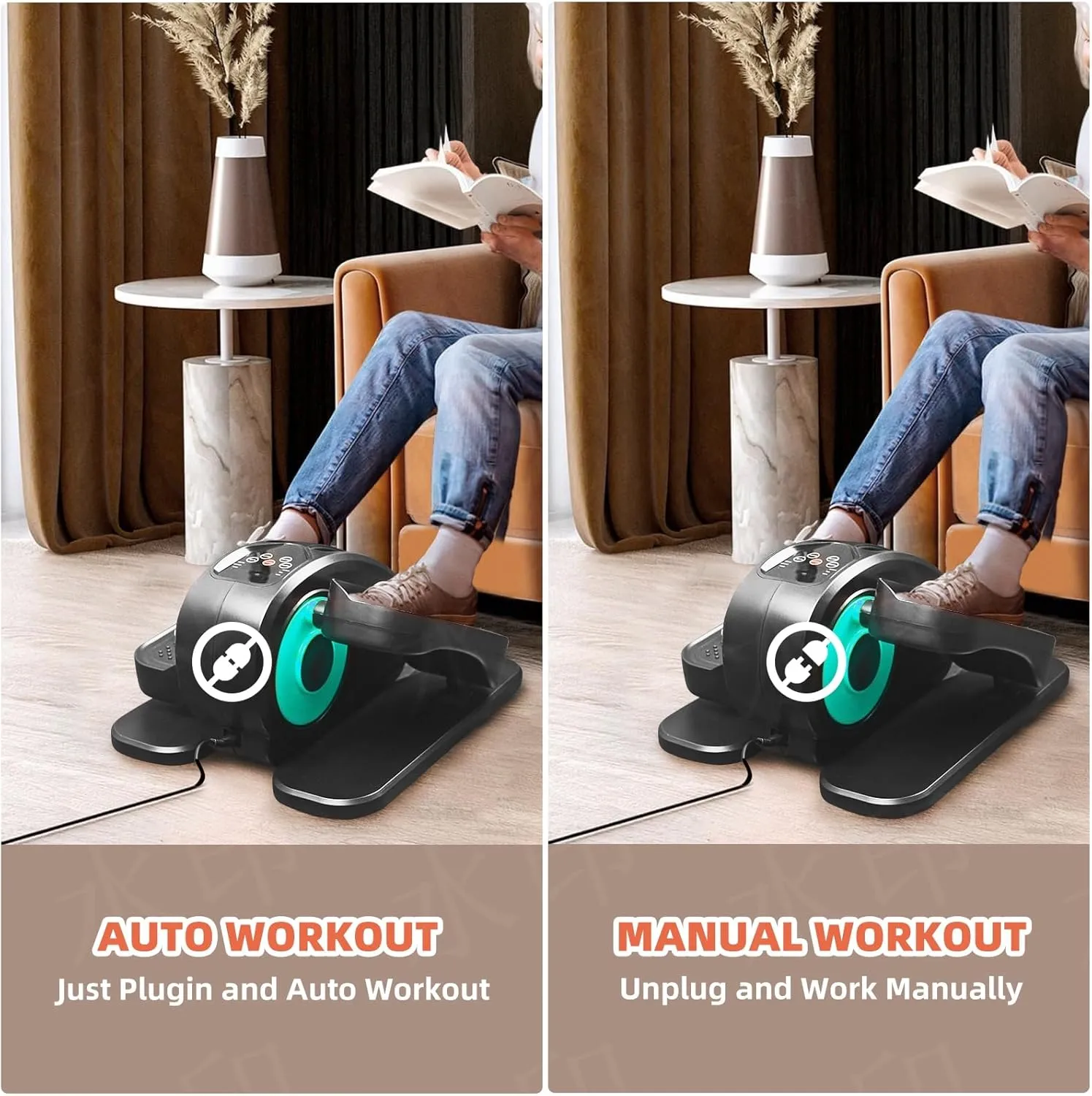 ESL Under Desk Elliptical - Portable Leg Exerciser for Seniors, Compact Seated Elliptical with Remote Control, LCD Display Electric Elliptical Trainers