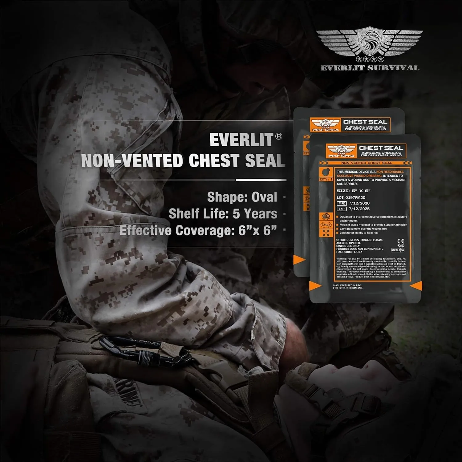 EVERLIT Trauma Pak, with Compression Banage, Chest Seals, Compressed Gauze Z-Folded, Mil-Spec Military Tactical Bleeding Control Supplies (Basic)
