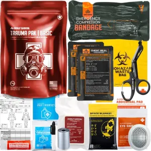 EVERLIT Trauma Pak, with Compression Banage, Chest Seals, Compressed Gauze Z-Folded, Mil-Spec Military Tactical Bleeding Control Supplies (Basic)