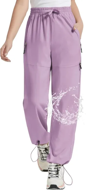 EXARUS Girls Joggers Hiking Pants Water Resistant Kids Athletic Quick Dry Lightweight Zip Pockets High Waisted 6-14Y