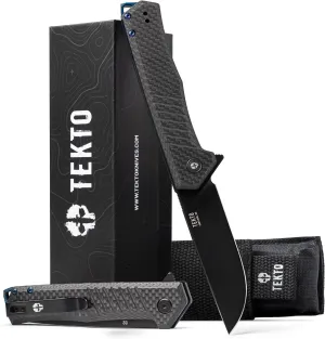 F1 Alpha Folding Pocket Knife - Modified Straight Back Blade,Titanium Coated D2 Steel, Ideal for Outdoor Camping and Backpacking, Tactical Carbon Fiber Handle, Blue Titanium Accents