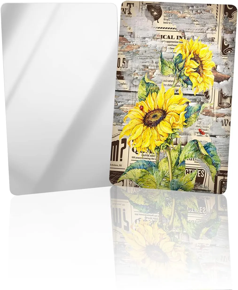Farmhouse Florals Retro Newspaper Small Compact Mirror for Purse, Farmhouse Florals Retro Newspaper Travel Makeup Mirror for Women Men, Rectangular Handheld Compact Pocket Mirror 1 PCS