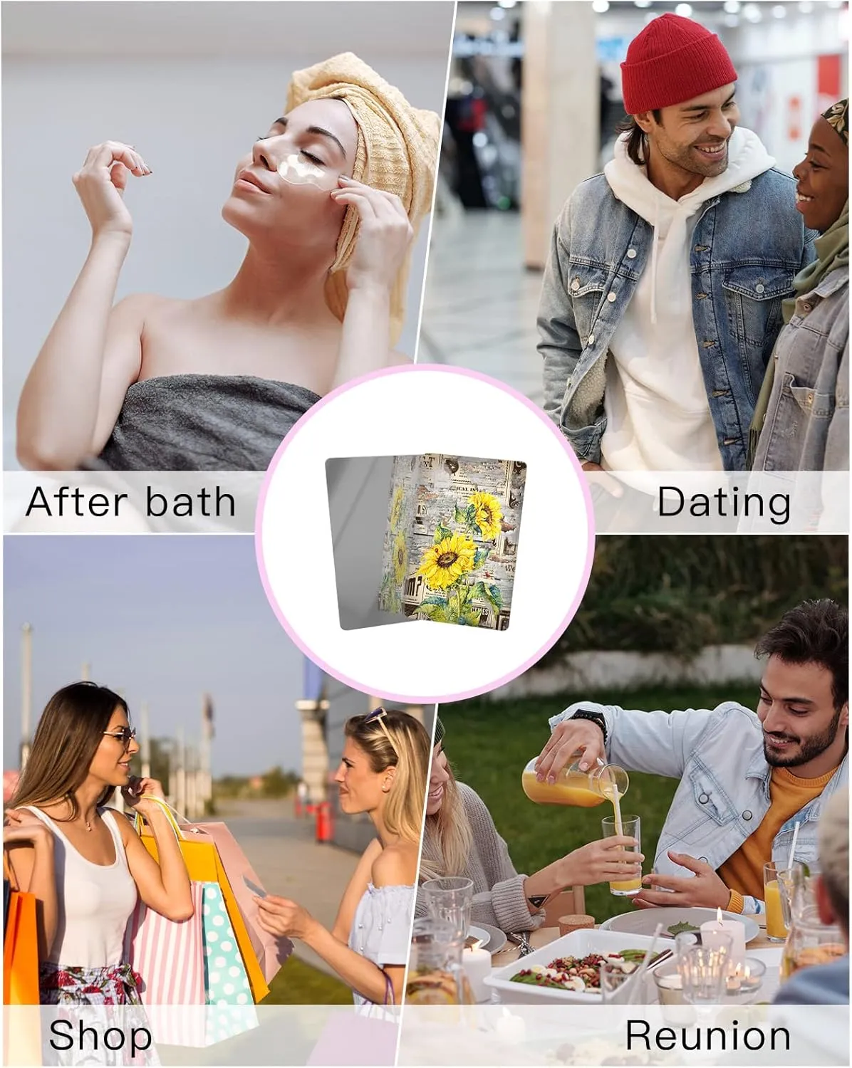 Farmhouse Florals Retro Newspaper Small Compact Mirror for Purse, Farmhouse Florals Retro Newspaper Travel Makeup Mirror for Women Men, Rectangular Handheld Compact Pocket Mirror 1 PCS