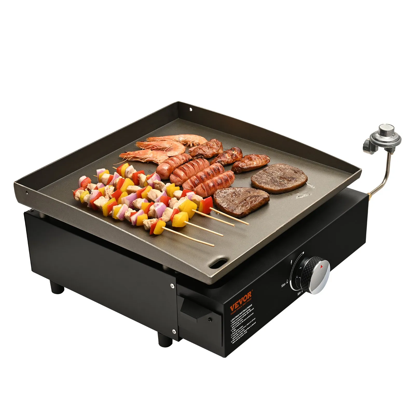 (FINAL PRICES ARE LOWER ON OUR SITE!) VEVOR Commercial Griddle, 16.9" Heavy Duty Manual Flat Top Griddle, Countertop Gas Grill with Non-Stick Cooking Plate, Steel LPG Gas Griddle, 1-Burner Restaurant Portable Grill -  13,000 BTU