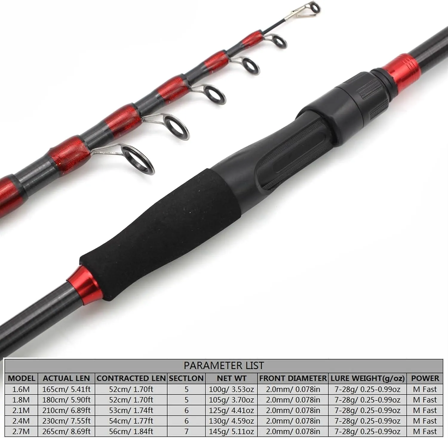 Fishing Poles 1.6m-2.7m Telescopic Fishing Rod Carbon Portable Spinning Casting Rod Lure Fishing Lure Weight 7-28g M Power Fast Rod Fishing Rod and Reel Combos ( Color : Casting Rod , Size : 1.8m )