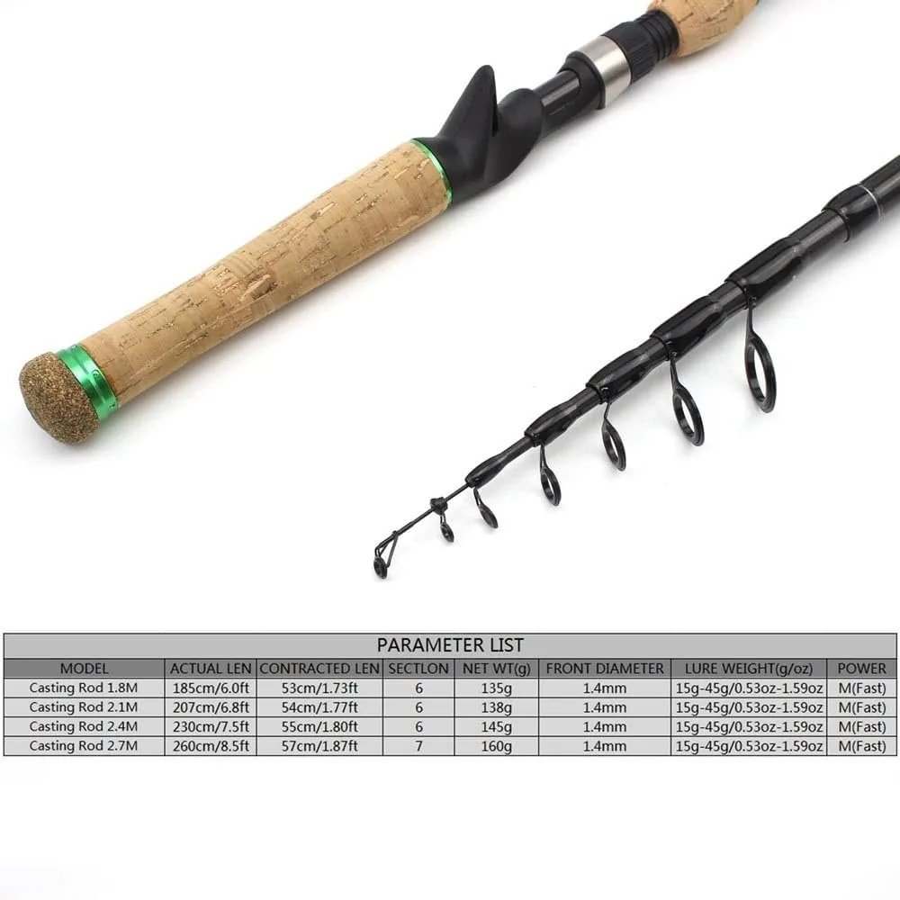 Fishing Poles 1.8m-2.4m Carbon Telescopic Fishing Rod Extended Cork Handle M Power Fast Lure Rod Telescopic Fishing Rod