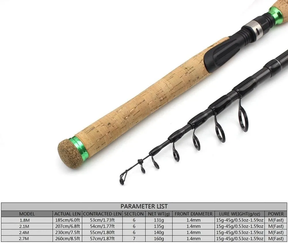 Fishing Poles Carbon Telescopic Fishing Rod Extended Cork Handle 15-45g Lure Weight M Power Fast Lure Rod Telescopic Fishing Rod