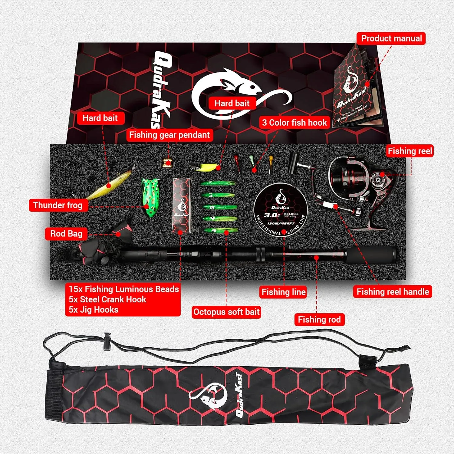 Fishing Rod and Reel Combos, Unique Design with X-Warping Painting, Carbon Fiber Telescopic Fishing Rod with Reel Combo Kit with Tackle Box, Best Gift for Fishing Beginner and Angler