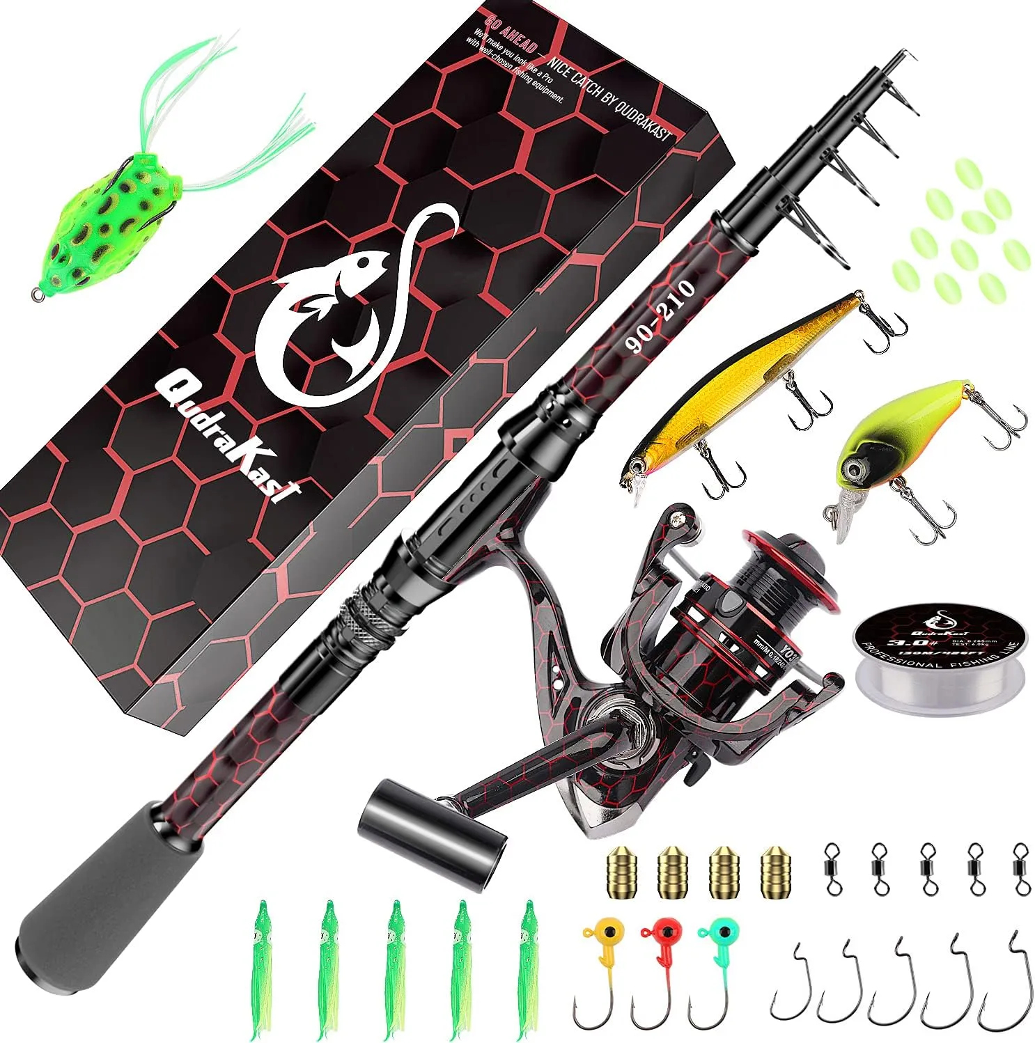 Fishing Rod and Reel Combos, Unique Design with X-Warping Painting, Carbon Fiber Telescopic Fishing Rod with Reel Combo Kit with Tackle Box, Best Gift for Fishing Beginner and Angler