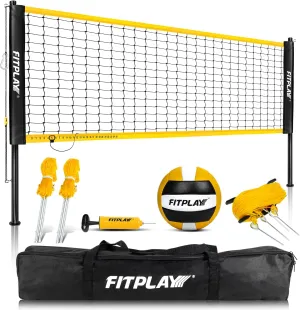 FITPLAY Portable Volleyball Net Outdoor, Professional Volleyball Net System with Poles, Volleyball,Pump, Boundary Line, and Carry Bag,Height Adjustable Volleyball Net Set for Backyard Beach, Lawn