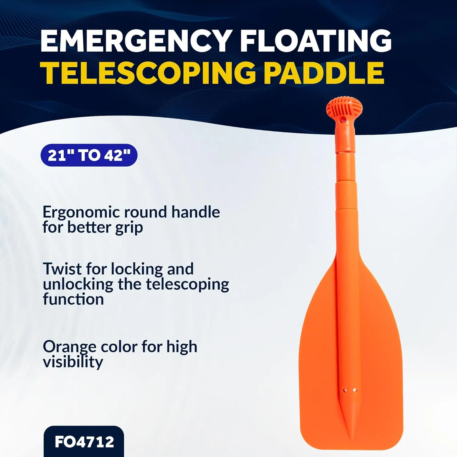 Five Oceans Emergency Telescoping Paddle, Boat Paddles, Floating Orange Paddle, Extends from 21" to 42", Compact Design for Easy Storage, Strong Anodized Aluminum Shaft