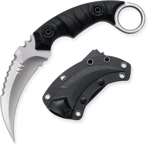 Fixed Blade Knife, D2 Steel Blade, G10 Handle, Tactical EDC, Double Edged, Claw Knife, Utility for Outdoor Survival, Hiking, Camping with Kydex Sheath OK1212 (Black/Silver)